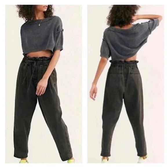 FREE PEOPLE Margate High Waist Paper Bag Style Pleated Drawstring Pants S - Picture 1 of 7